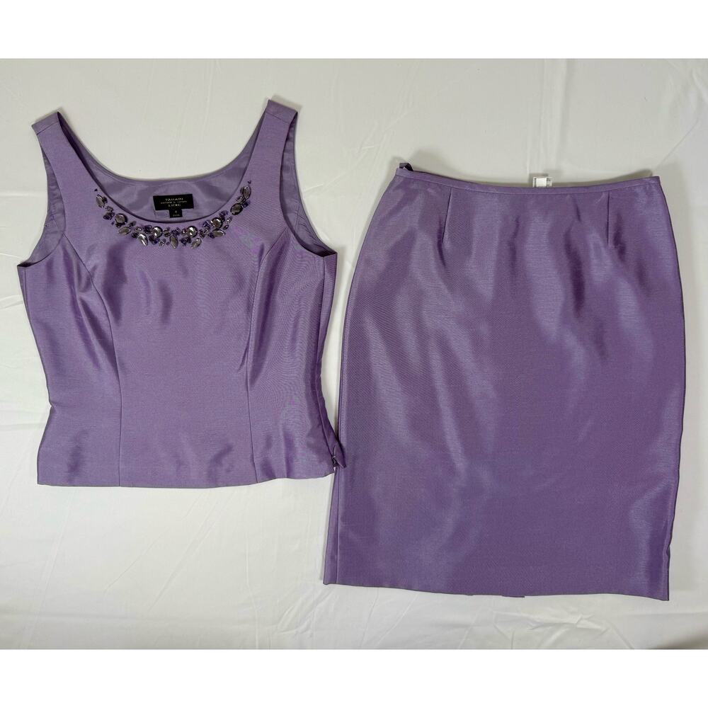 Tahari ASL Lux Lilac Lavender Skirt Suit 3 Pc Blazer Top Embellished Beaded Sz 4 - Picture 9 of 13